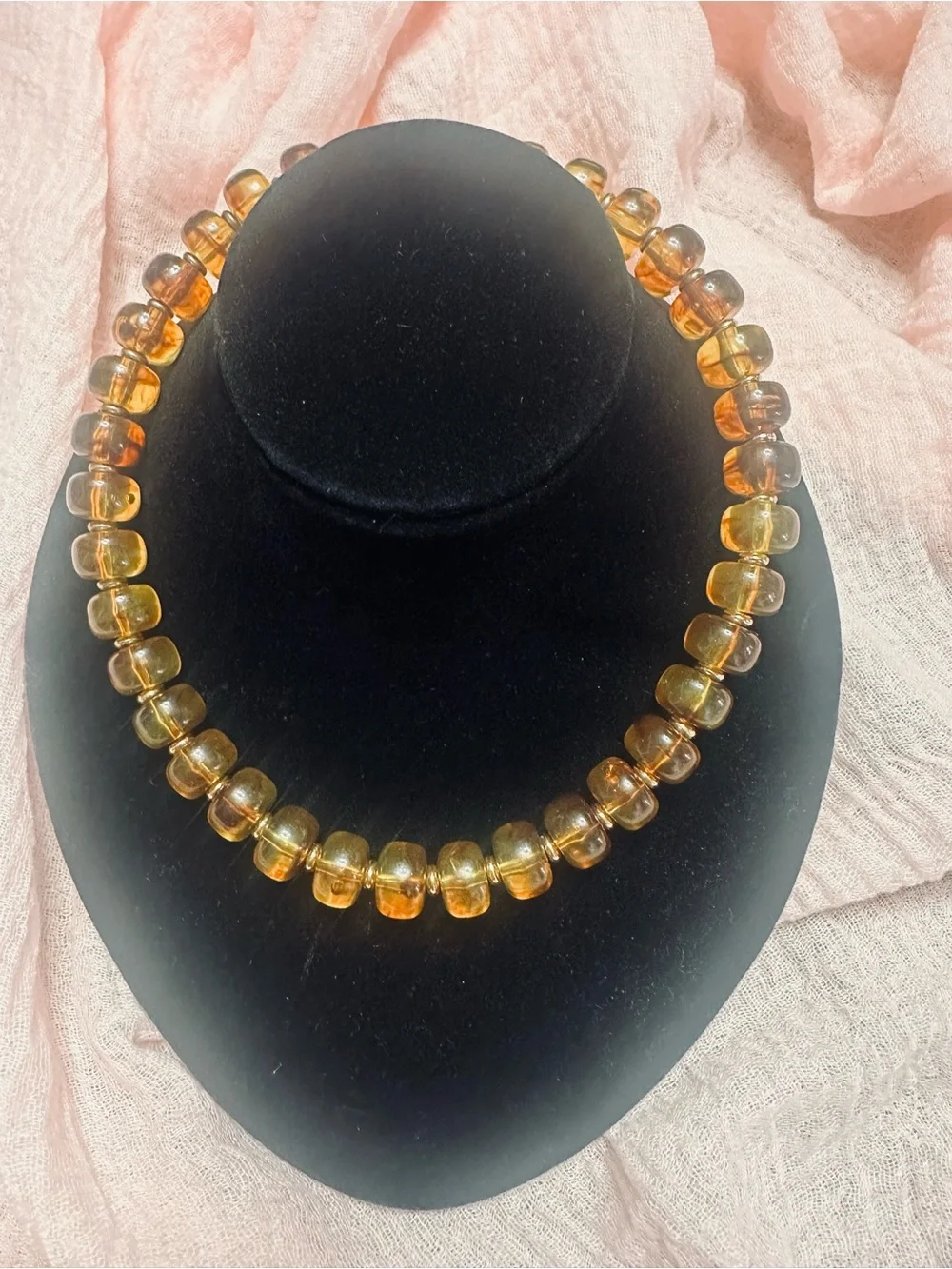 Amber Acrylic Bead Necklace - Dopamine Dressing Elegant Honey Tones NWOT